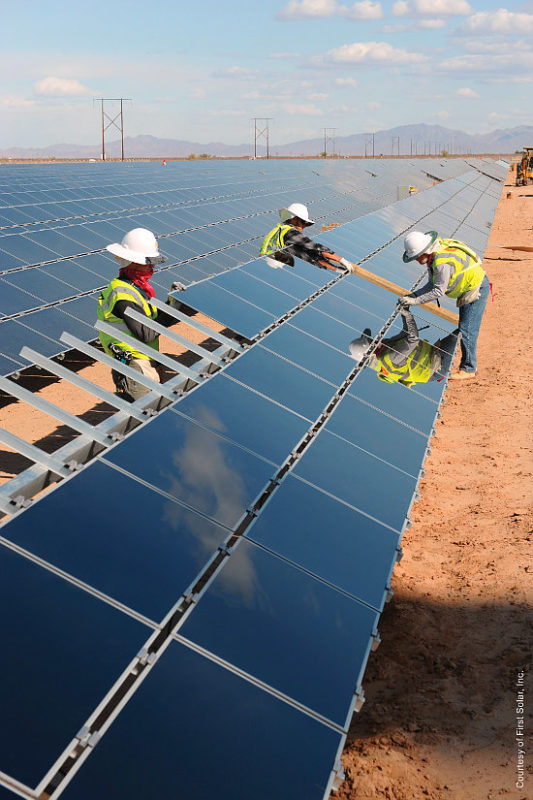 Work on an earlier phase of the Blythe solar complex. Source: First Solar.