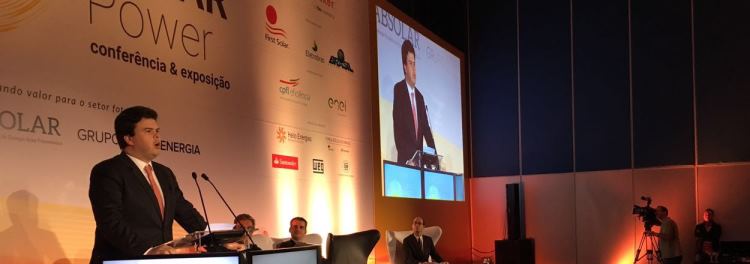 Minister of Mines and Energy, Fernando Coelho Filho addressed the audience at Brazil Solar Power. Credit: MME
