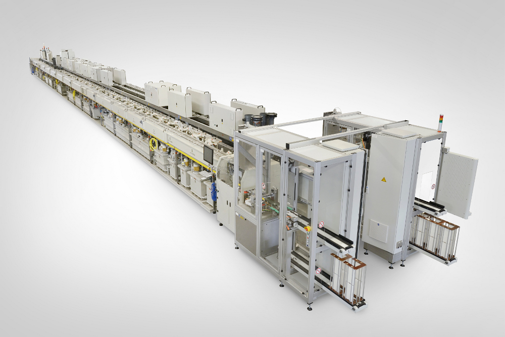 The total CPL throughput is from 100 WPH (pilot line) and 1,500 to 3,000 cells/hour in the high volume manufacturing line configuration. Image: Meco
