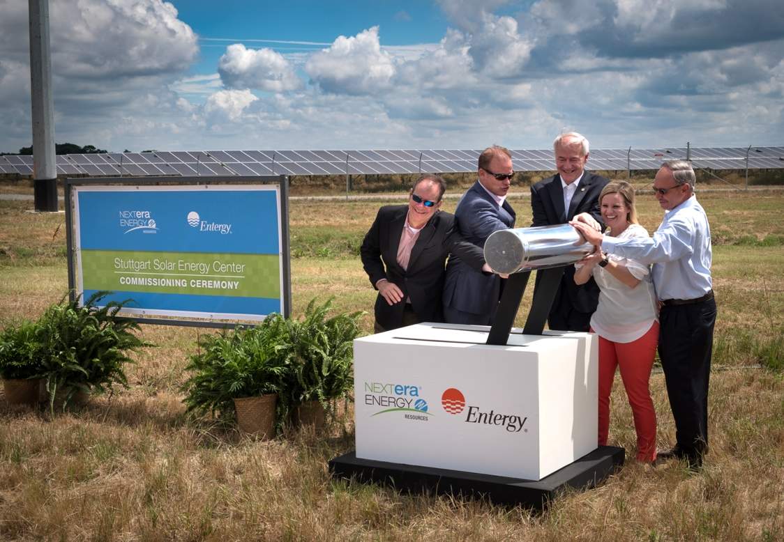 Inauguration ceremony for the Entergy Arkansas-NextEra Resources 100MW Stuttgart Solar project, Arkansas. Image: Entergy. 
