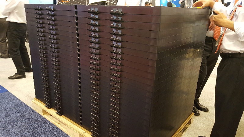 Another unique feature is the bonded black composite module frame, designed with clip-in hooks and stacking features that enable dense pallet stacking with minimum flex, potentially reducing solar cell damage in the form of micro cracks, a feature not common across the industry. 