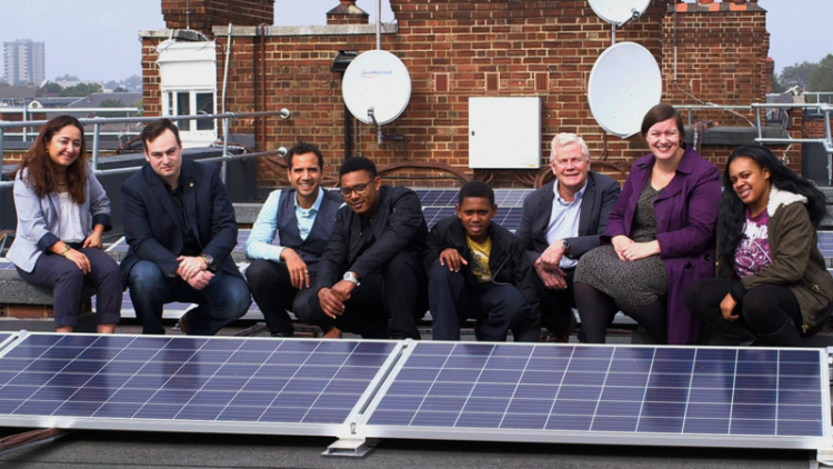 The rooftop solar was installed on the Hackney apartment blocks in 2015. Image: Repowering London.