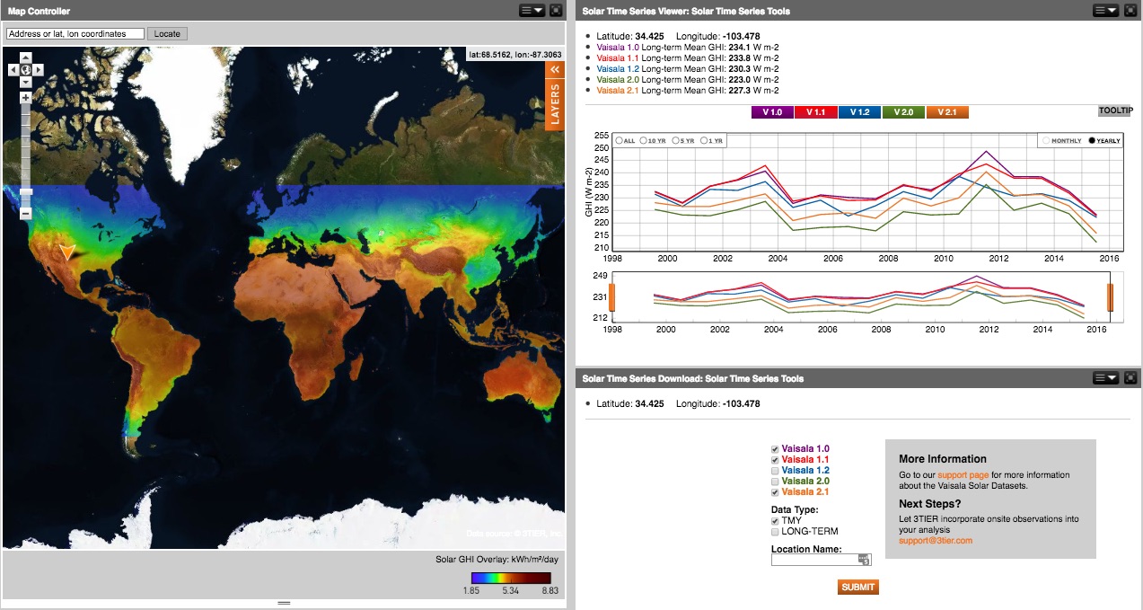 Both time series and Typical Meteorological Year (TMY) data can be downloaded directly from the Solar Time Series Tool and are delivered within 24 hours. Image: Viasala