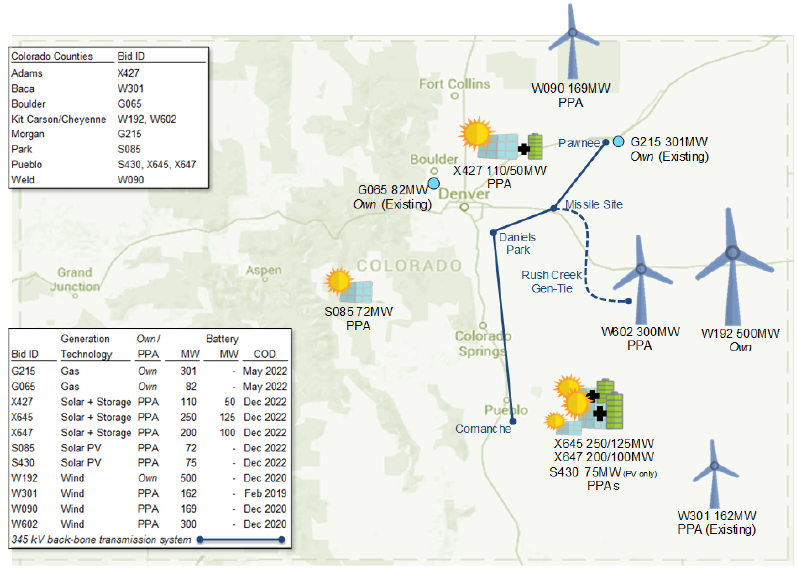 Preferred generation locations for the Colorado Energy Plan Portfolio. Image: Xcel Energy.